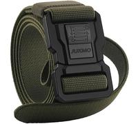JUKMO Men's Tactical Belt with Lock, Military Work 1.5" Stretch Nylon Web Hiking Quick Release Belt with Heavy Duty Seatbelt Buckle (Army Green, Medium-for Waist 36"-42" (Length 49"))