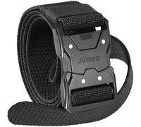 JUKMO Quick Release Tactical Belt, Military Work 1.5" Nylon Web Hiking Belt with Heavy Duty Seatbelt Buckle (Large-for Waist 42"-46" (Length 53"), Black)