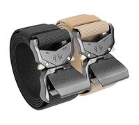 JUKMO Tactical Belt, 2 Pack Military Hiking Rigger 1.5" Nylon Web Work Belt | Heavy Duty Quick Release Aluminum Alloy Buckle & Stretch Belt Strap