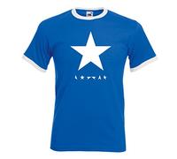 Juko David Bowie Blackstar Logo 25th Album Cover Star 1363 Ringer T Shirt. Blue, Medium