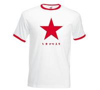 Juko David Bowie Blackstar Logo 25th Album Cover Star 1363 Ringer T Shirt. White, XX-Large