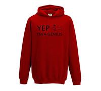Juko Kids Yep I'm a Genius Funny Hoodie. Red, 12-13 Years