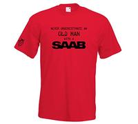 Juko Never Underestimate an Old Man with A SAAB 1377 T Shirt. Red, X-Large
