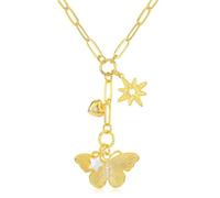 Jukoclut Charm Chunky Heart Butterfly Pendant Necklace Gold Plating Paperclip Chain for Women, Chunky, Copper, Cubic Zirconia