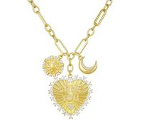 Jukoclut Charm Chunky Heart Butterfly Pendant Necklace Gold Plating Paperclip Chain for Women, Chunky, Copper, Cubic Zirconia