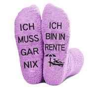 JUKOTA 1 Pair - Funny Retirement Socks, Gift for Women, Ich Bin Retirement - Ich Muss GAR NIX Retiree, Farewell Gift (Purple)