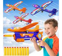 JUKUDAHU 3 Pack Airplane Launcher Toys for Kids 3-8, 2 Flight Modes Foam Plane Glider Catapult Includes 10 Soft Darts, Outdoor Sports Flying Toys for Ages 5-12, Outdoor Toy for Boys Girls