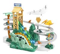 JUKUDAHU Dinosaur Climbing Slide Stair Toy for Toddlers Age 3 4 5 6 7 8 - Racing Track Game Set, Sliding Car Toy, Dinosaur Themed with Light and Music, Birthday Dinosaur Gifts for Boys Girls Kids