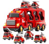 JUKUDAHU Truck Toys for 3 4 5 6 Years Old Boys, Toddler Car Toys for Toddler Boys Ages 3-5, Fire Toys Car Carrier Vehicle Toy Set, Kids Toys Truck Set for Age 3-9
