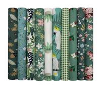 Jukway 10Pcs Cotton Fabric Squares Bundles 25 x 25 cm Floral Patterns Printed Fabric Patchwork Craft Cloths for Sewing Quilting DIY Needlework Decoration Scrapbooking Handwork (Green)