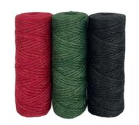 Jukway 3 x 50m Jute String Twine 2mm 2Ply Natural Garden Twine, Red Green Black Jute Rope Packing Cord for Crafts, Gift Wrapping, Weddings, Floristry, DIY Decoration, Gardening (3 x 50m/Roll)