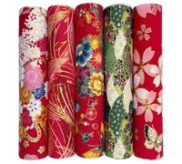 Jukway 5Pcs 80 x 20 cm Cotton Fabric Long Quarters, Oriental Style, Pure Cotton Fabric Bundles, Bronzing Printed Patterns, Patchwork Fabrics Strips for Sewing Quilting DIY Decoration Crafts (Red)