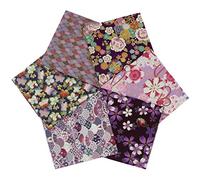Jukway 6Pcs Cotton Fabric Bundles Squares 40x40 cm, Oriental Style Bronzing Designs Floral Printed Craft Fabric Patchwork Cloths for Sewing Quilting DIY Decoration Scrapbooking Handwork (Purple)