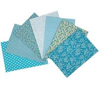 Jukway 7PCS Cotton Fabric Squares 50 x 50 cm, Crafts Fabric Bundles Patchwork, Different Patterns Printed Cloths for Sewing, Quilting, DIY Needlework, Decoration, Scrapbooking, Handwork (Mint Blue)