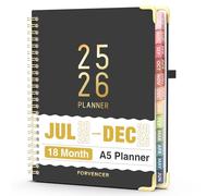 Jul 2025 - Dec 2026 Planner, Forvencer Academic Planner 2025-2026, 18 Month Daily Planner, 6" x 8", Weekly & Monthly Agenda Book, Hardcover Calendar Book, School Supplies for Student Teacher, Black