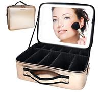 Jula Vance Makeup Organizer with Removable Lighted Mirror, 3 Color Scenarios, Adjustable Brightness, Cosmetic Bag, Travel Bag, Adjustable Dividers, Rechargeable, Waterproof