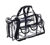 Jula Vance Professional Clear PVC Makeup Kits Organizer Make up Set Bag MUA Carry All Artist Transparent Vinyl Travel Cosmetic Bag with 6 External Pockets & Tissue Holder, Black