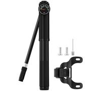 JULAI Mini Bike Pump with Gauge, Portable Frame Pump - Shock Inflator for Fork and Rear Suspension - Fits Presta & Schrader Valves - Lightweight for Road Mountain & High Pressure 300 PSI (Black)