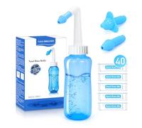 Julaiwy Rinse Nasal Irrigation System Neti Pot Sinus Rinse Bottle Nose Wash Cleaner for Adult & Kid 300ml with 40 Nasal Wash Salt Packets