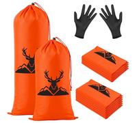 JULBEAR 12 Pack Orange Game Bags for Hunting Elk and Deer Breathable Lightweight Reusable Meat Bags with Drawstring for Backcountry Hunt