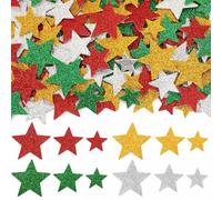 JULBEAR 200Pcs Christmas Glitter Red Green Gold Silver Star Shapes Foam Stickers for Kids Holiday Xmas Party Favors Toddler DIY Crafts Supplies Home Decorations