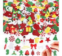JULBEAR 300 Pieces Christmas Foam Stickers Glitter Self-Adhesive Santa Claus Snowman Elk Snowflake Christmas Tree Mixed Foam Stickers for Kids Party DIY Crafts Favor Supplies Home Decorations