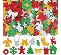 JULBEAR 300 Pieces Christmas Foam Stickers, Red Green Silver Gold Xmas Santa Claus Snowman Elk Snowflake Foam Stickers Bulk for Christmas Holiday Crafts Party Favors Decoration DIY Supplies
