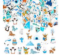 JULBEAR 300 Pieces Winter Polar Animal Foam Stickers Bulk Self-Adhesive Cartoon Animals Reward Stickers for Arts Crafts Animals Winter Theme Party Favors Decoration Home Classroom Teaching DIY Supply