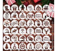 JULBEAR 36 Pieces Reusable Christmas Cookie Cake Stencils Templates Mold Tools Cookies Baking Painting Dessert Coffee Xmas Decoration