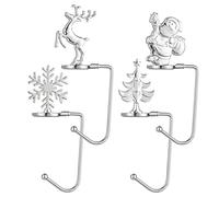 JULBEAR 4pcs Christmas Stocking Holder, Non Slip Christmas Stocking Hook Stocking Hangers for Mantle for Christmas Decoration Christmas Stocking Holders for Metal (Silver)