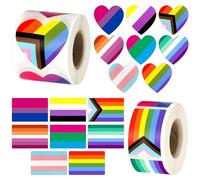 JULBEAR 600Pcs LGBTQ Pride Sticker, 2 Roll Rainbow Heart Flag Stickers 8 Styles Progress Pride Self Adhesive Decal Stickers for Pride Month Gay Lesbian Bisexual Parades Decorations Event Accessories