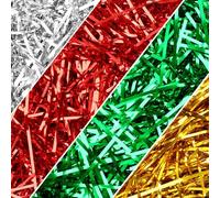 JULBEAR 7 oz Christmas Glitter Shredded Tissue Paper, Shred Sparkly Red Green Gold Sliver Metallic Shredded Paper Filler for Christmas Holiday Hampers and Gift Boxs Stuffing