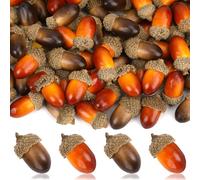 JULBEAR 80 Pack Artificial Acorns, Natural Fake with Acorn Cap for DIY Crafting Autumn Thanksgiving Festival Decoration Christmas Tree DIY Home Table Decor（2 Colors）