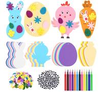 JULBEAR Easter Foam Crafts for Kids, 260 Pcs Stickers Egg Rabbit Carrot Chick Arts and Crafts Kits, DIY Stickers Set for Kids Party Favors Supplies