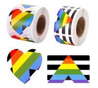 JULBEAR LGBTQ Pride Sticker, 600Pcs 2 Roll Rainbow Heart Flag Stickers Progress Pride Self Adhesive Decal Stickers for Pride Month Gay Lesbian Bisexual Parades Decorations and Events Accessories