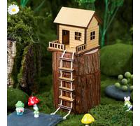 JULEASEL Cabinwood Mini Treehouse with Hanging Ladder for Indoor Plant Pots