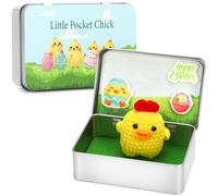 JULEASEL Little Pocket Chick, Easter Knitted Chick, Mini Easter Scene in Tin Box, Cute Collectible Easter Keepsake, Easter Baskets, Travel Buddy