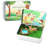 JULEASEL Little Pocket Deer, Mini Forest Scene in Tin Box, Deer Figurine, Cute Collectible Keepsake, Travel Buddy, Gift for Friends, Coworkers