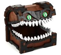 JULEASEL Mimic Dice Box - Wooden Monster Treasure Chest with Teeth & Green Eyes, Halloween Desk Decor Creepy Box, Funny Dice Storage for Tabletop RPG & Fantasy Games (Grimjaw)