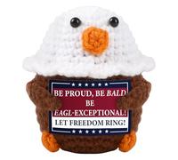 JULEASEL Mini Funny Positive Bald Eagle 4th of July Decor Emotional Crochet Animals Knitted Doll Decorations Memorial Independence Day Home Indoor Red White and Blue Decor