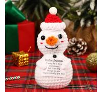 JULEASEL Mini Funny Positive Snowman Emotional Crochet Knitted Doll with Positive Card for Coworkers Best Friend Encouragement Winter Gifts for Women Men Xmas Party Decor
