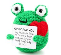 JULEASEL Mini Valentine Positive Frog Emotional Crochet Animals Knitted Doll with Positive Card for Boyfriend Girlfriend Best Friend Encouragement Funny Gifts for Lover