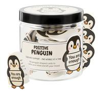 JULEASEL Positive Penguin Cards Jar - 60 Uplifting & Supportive Cards | Emotional Support Penguin Affirmation Card for Stress & Loneliness, Cozy Desk Decor, Thoughtful Gifts for Women Men Teens