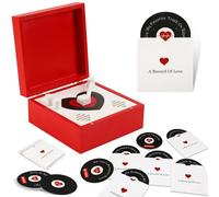 JULEASEL Romantic Wooden Love Note Record Player Box with 14 Vinyl-Style Message Cards & Spotify QR Codes - Gift for Him Her, Valentine’s Day Music Keepsake, Personalized Love Song Gift Box