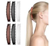 Juleioube 6 Pcs Long Banana Hair Clips Multifunctional Double Comb Long Hair Clips Gentlewoman Ponytail Hair Comb for Women Girls