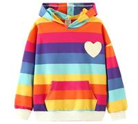 Julerwoo Toddler Girls Cotton Sweatshirt Hoodie Rainbow Unicorn Print Sweatshirts Pullover Tops, Stripes, 7-8 years