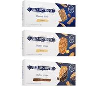 Jules Destrooper Biscuit Selection 3 Pack 100g Each - Butter Crisps, Almond Crisps & Butter Crisps with Chocolate - Belgian Butter Biscuits Gift Set - 300g Total