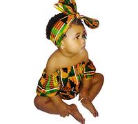 Julhold Toddler Kid Baby Girl Summer Cool African Print Sleeveless Romper Hair Band Bodysuit Polyester Clothes 0-2Years Multicolor