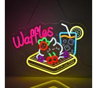 JULHOVR Waffles Neon Sign, Neon Lights Hanging Wall Art Decoration for Store Retail Shop Market Grocery Bakeries Dessert Café Celebration Home Decor,USB Powered Ultra Bright Dimmable,15.75×11.8inches