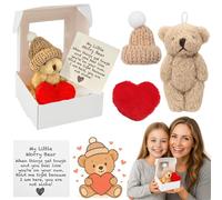 JULI Little Teddy Bear Hug in a Box|Pocket Worry Bear with Red Heart & Comfort Card, Emotional Support Plush Toy, Positive Pocket Hug Gift for Kids & Adults, Stress Relief Stuffed Animal, Comfort Gift